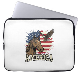 Vintage America Paard Adelaar Patriottisch Vectoro Laptop Sleeve