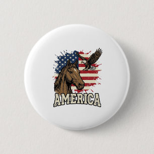Vintage America Paard Adelaar Patriottisch Vectoro Ronde Button 5,7 Cm