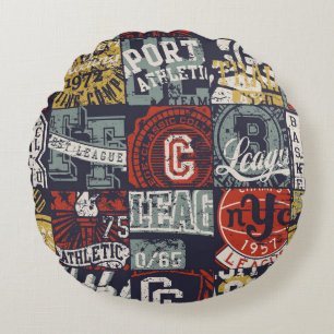 Vintage American college sporting badges patchwork Rond Kussen