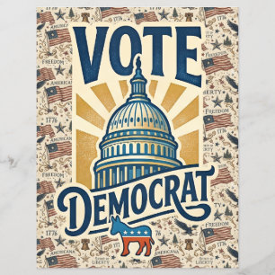 Vintage Americana Patriottische Volkskunst Democra Flyer