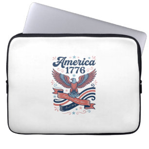 Vintage Amerika 1776 Adelaar Patriottisch Shirt On Laptop Sleeve
