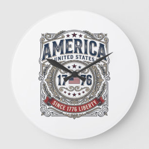 Vintage Amerika 1776 Patriottische Vrijheid Grote Klok