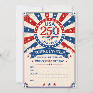 Vintage Amerika 250 Uitnodiging Patriottisch Feest
