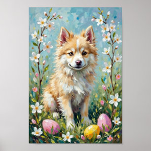 Vintage Amerikaanse Eskimo-hond Pasen-kunst Poster