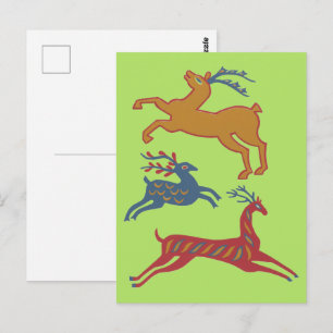 Vintage Amerikaanse Folk Art Herten Aangepaste Kle Briefkaart
