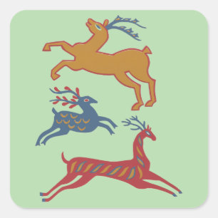 Vintage Amerikaanse Folk Art Herten Aangepaste Kle Vierkante Sticker