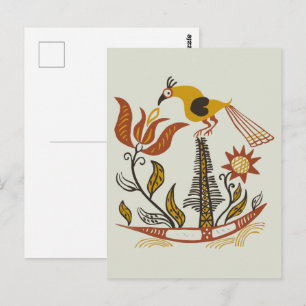 Vintage Amerikaanse Folk Art Tulp Vogel Aangepaste Briefkaart