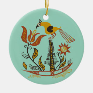 Vintage Amerikaanse Folk Art Tulp Vogel Aangepaste Keramisch Ornament