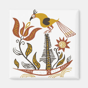 Vintage Amerikaanse Folk Art Tulp Vogel Aangepaste Magneet