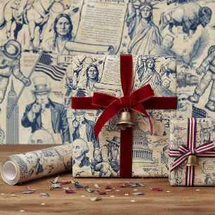 Vintage Amerikaanse Geschiedenis Collage USA 250 I Cadeaupapier