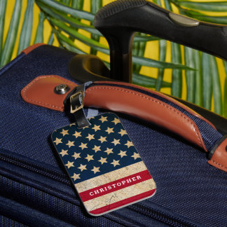 Vintage Amerikaanse vlag aangepaste naam en adres Bagagelabel