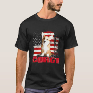 Vintage Amerikaanse Vlag Corgi Hond T-shirt