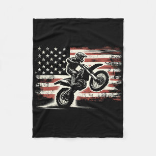 Vintage Amerikaanse Vlag Dirt Bike Motocross Motor Fleece Deken