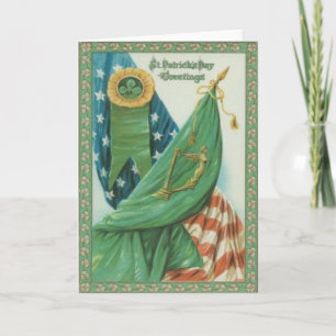 Vintage Amerikaanse Vlag Harp van Erin St. Patrick Kaart