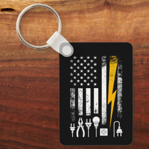 Vintage Amerikaanse Vlag Lineman Elektricien Geree Sleutelhanger