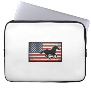 Vintage Amerikaanse Vlag Paard Vector Kunst Design Laptop Sleeve
