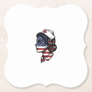 Vintage Amerikaanse Vlag Verpleegster Profiel Vect Kartonnen Onderzetters