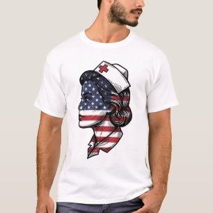 Vintage Amerikaanse Vlag Verpleegster Profiel Vect T-shirt