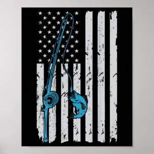 Vintage Amerikaanse Vlag Vissen Visser Patriotisch Poster
