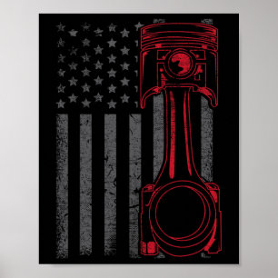 Vintage Amerikaanse Vlag Zuiger Grappige Spierauto Poster