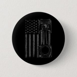 Vintage Amerikaanse Vlag Zuiger Grappige Spierauto Ronde Button 5,7 Cm