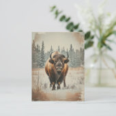 Vintage Amerikanischer Büffel Bison im Winter Briefkaart (Staand voorkant)