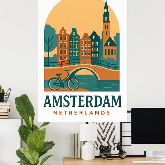 Vintage Amsterdam Netherlands Retro Travel Poster (Bureau à domicile)