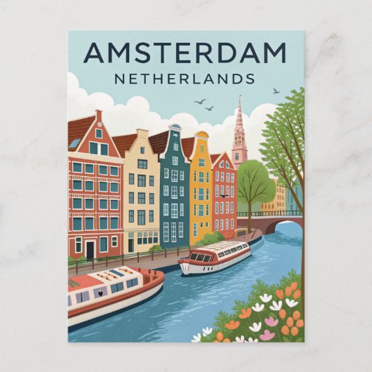 Vintage Amsterdam Travel Briefkaart (Voorkant)