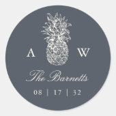 Vintage-ananasbruinmonogram Ronde Sticker (Voorkant)