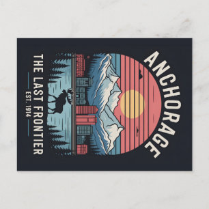 Vintage Anchorage Alaska Retro Reisposter Illustra Feestdagenkaart