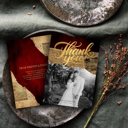 Vintage ancien parchemin, Carte de remerciements v