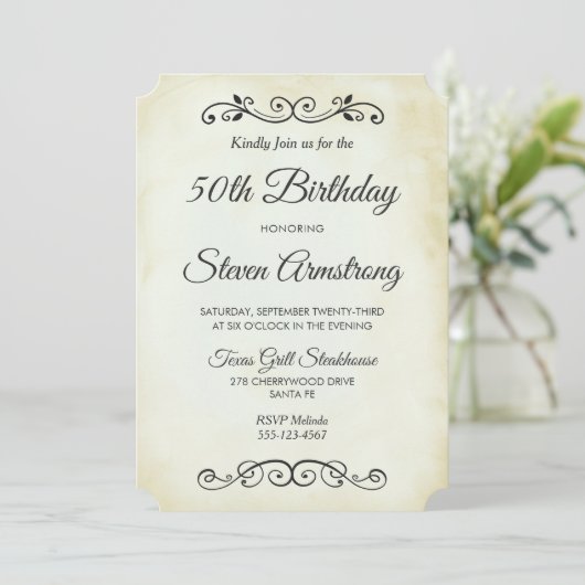 Vintage Ancien style occidental Invitation d'anniv (Debout devant)