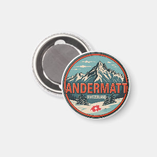 Vintage ANDERMATT ski Zwitserland Zwitserse Alpen Magneet