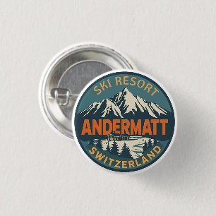 Vintage ANDERMATT skioord Zwitserland Zwitserse Al Ronde Button 3,2 Cm