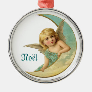 Vintage Ange et Lune Noel Ornement de Noël