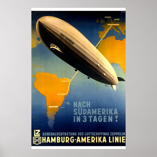 Vintage - Années 1930 Graf Zeppelin Affiche de voy (Devant)