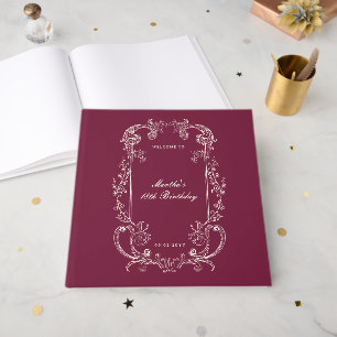 Vintage Antieke Bourgondië Bloemrijke Rol Verjaard Gastenboek