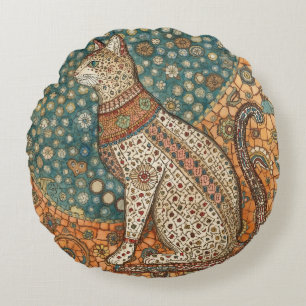 Vintage, antieke kat motief ontwerp kunst rond kussen