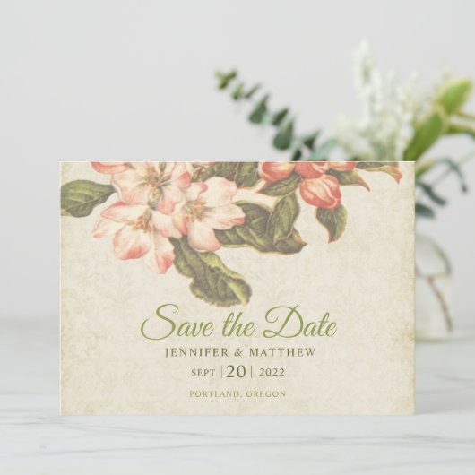 Vintage Apple Blossom Wedding Save the Date Card (Debout devant)