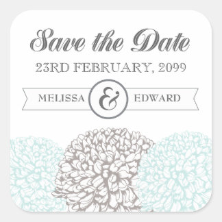 Vintage Aqua Zinnia Flowers Save the Date Stickers
