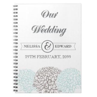 Vintage Aqua Zinnia Mariage Spiral Note Livre