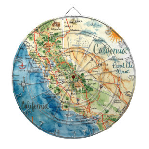 Vintage Aquarel Californië Reis Kaart Kunst Dartbord