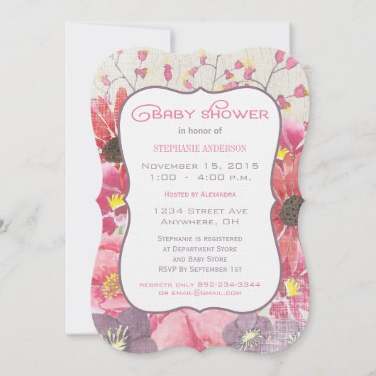 Vintage aquarelle bébé fille douche Invitations (Devant)