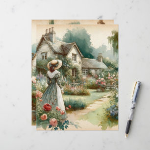 Vintage aquarelle Pays Jardin Papier à gratter