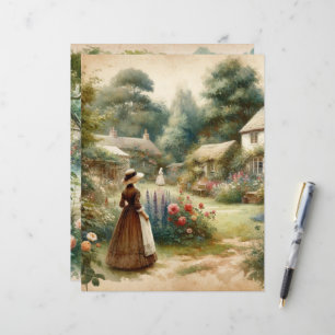 Vintage aquarelle Pays Jardin Papier à gratter