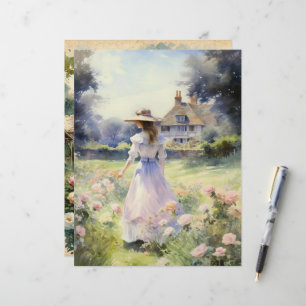 Vintage aquarelle Pays Jardin Papier à gratter