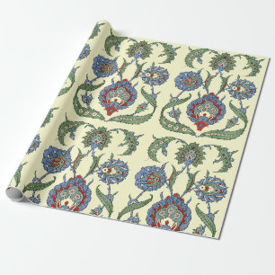 Vintage Arabisch Blauw Rood Geometrisch Bloemmotie Cadeaupapier