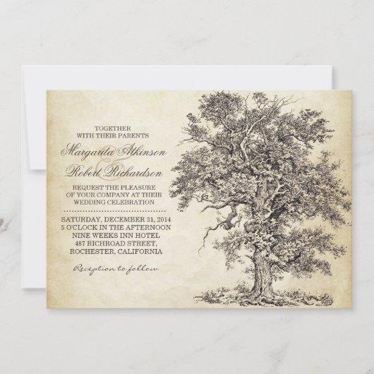 vintage arbre vieilles invitations de mariage (Devant)