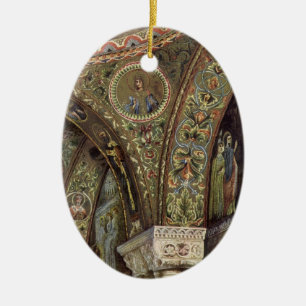 Vintage architectuur, decoratieve boog in een kerk keramisch ornament