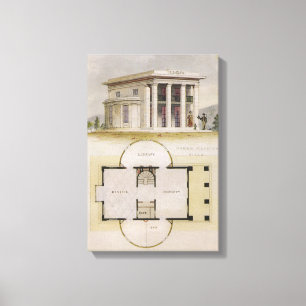 Vintage architectuur, plattegrond en Griekse villa Canvas Afdruk